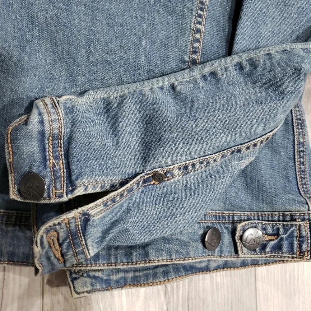 Lola Jeans Blue Denim Bejeweled Jean Jacket Womans size L. - Picture 5 of 6